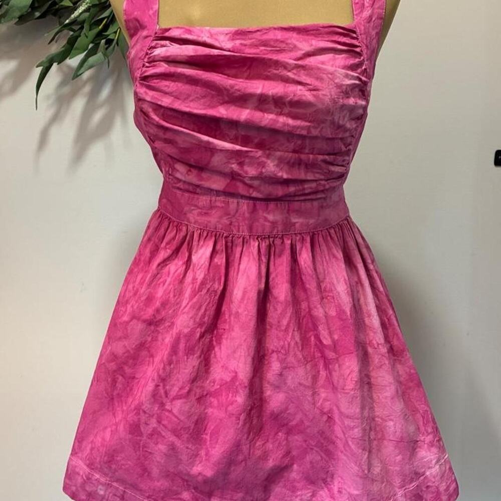 Free People Meet Me In Maui pink mini dress with ruched bodice and tie back, S
